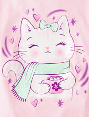 T-shirt graphique pour filles avec motif de chocolat chaud et chat