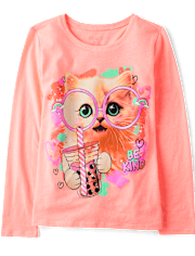 Girls Cat Glasses Graphic Tee