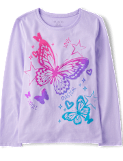 Girls Long Sleeve Butterfly Graphic Tee - PURPLE | The