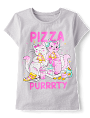 Fille Cat Pizza T-shirt imprimé