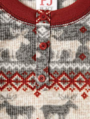 Kids Matching Family Moose Fairisle Thermal Henley Pajamas
