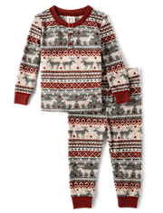 Baby And Toddler Matching Family Fairisle Thermal Henley Pajamas