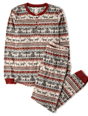 Mens Matching Family Moose Fairsle Thermal Henley Pajamas