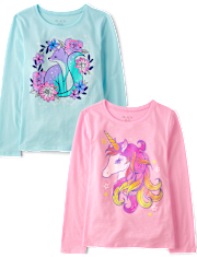 Girls Floral Unicorn Graphic Tee 2-Pack