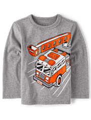T-shirt graphique pour bébé et tout-petit garçon avec motif camion de pompiers
