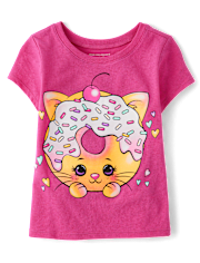 Baby And Toddler Girls Cat Doughnut Graphic Tee