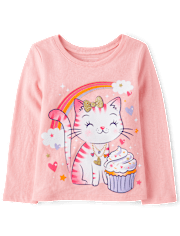 Baby And Toddler Girls Cat Cupcake Graphic Tee