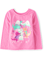 Baby And Toddler Girls Dino Snow Graphic Tee