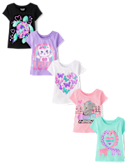 Lot de 5 t-shirts à imprimé animal pour bébé et petite fille