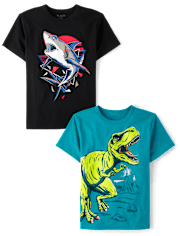Lot de 2 t-shirts à imprimé dinosaure et requin pour garçon