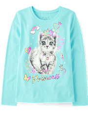 Girls Princess Cat Graphic Tee