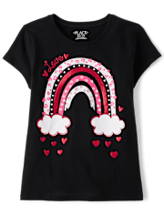 Girls Valentine's Day Heart Rainbow Graphic Tee