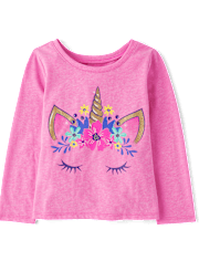 Baby And Toddler Girls Unicorn Face Graphic Tee