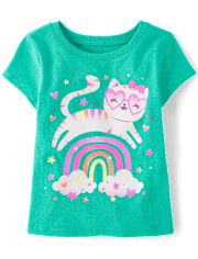 Baby And Toddler Girls Cat Rainbow Graphic Tee
