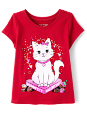 Baby And Toddler Girls Valentine's Day Cat Graphic Tee