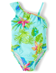Baby And Toddler Girls Tropical One Shoulder One Piece Swimsuit