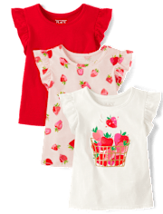 Toddler Girls Strawberry Flutter Top 3-Pack
