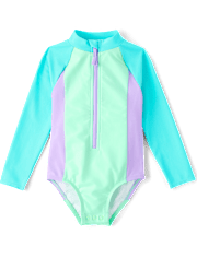 Baby And Toddler Girls Colorblock Rashguard One Piece Swimsuit