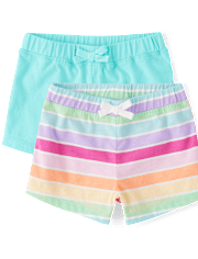 Toddler Girls Rainbow Striped Shorts 2-Pack