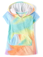 Baby And Toddler Girls Rainbow Marble Terry Swim Cover-Up