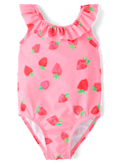 Baby And Toddler Girls Strawberry Ruffle One Piece Swimsuit