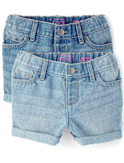 Toddler Girls Roll Cuff Denim Shortie Shorts 2-Pack