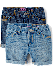 Toddler Girls Roll Cuff Denim Midi Shorts 2-Pack