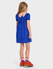 Robe ajustée et évasée avec nœud au dos pour petite fille, motif maman et moi