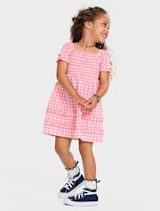 Toddler Girls Mommy And Me Gingham Poplin Smocked Ruffle Dress