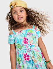 tout-petit, fille Famille assortie Tropical Off Shoulder Robes