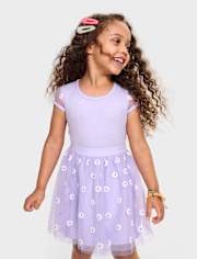 Baby And Toddler Girls 3D Daisy Mesh Fit And Flare Dress