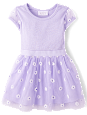 Baby And Toddler Girls 3D Daisy Mesh Fit And Flare Dress
