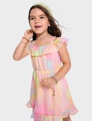 Toddler Girls Rainbow Tie Dye Off Shoulder Dress