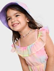 Toddler Girls Rainbow Tie Dye Off Shoulder Dress