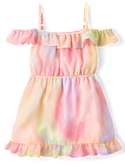 Toddler Girls Rainbow Tie Dye Off Shoulder Dress