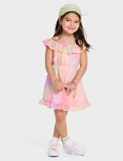 Toddler Girls Rainbow Tie Dye Off Shoulder Dress