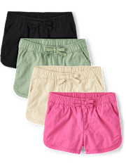 Toddler Girls Twill Pull On Shorts 4-Pack