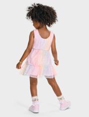 Toddler Girls Rainbow Shimmer Mesh Tiered Dress