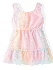 Toddler Girls Rainbow Shimmer Mesh Tiered Dress
