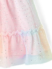 Toddler Girls Rainbow Shimmer Mesh Tiered Dress