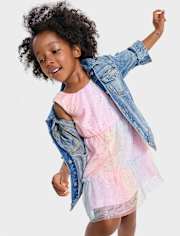 Toddler Girls Rainbow Shimmer Mesh Tiered Dress