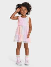 Toddler Girls Rainbow Shimmer Mesh Tiered Dress