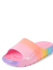 Girls Glitter Rainbow Ombre Slides