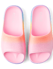 Girls Glitter Rainbow Ombre Slides