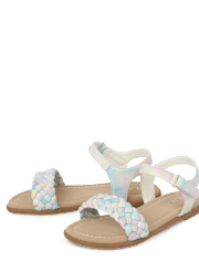 Sandales tressées arc-en-ciel pour filles