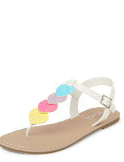 Sandales à paillettes arc-en-ciel en forme de cœur pour filles