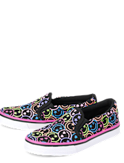 Girls Rainbow Happy Face Slip On Sneakers