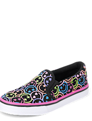 Girls Rainbow Happy Face Slip On Sneakers