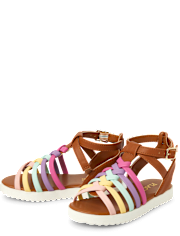 Sandales gladiateur arc-en-ciel pour petites filles