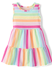 Baby And Toddler Girls Rainbow Striped Tiered Dress